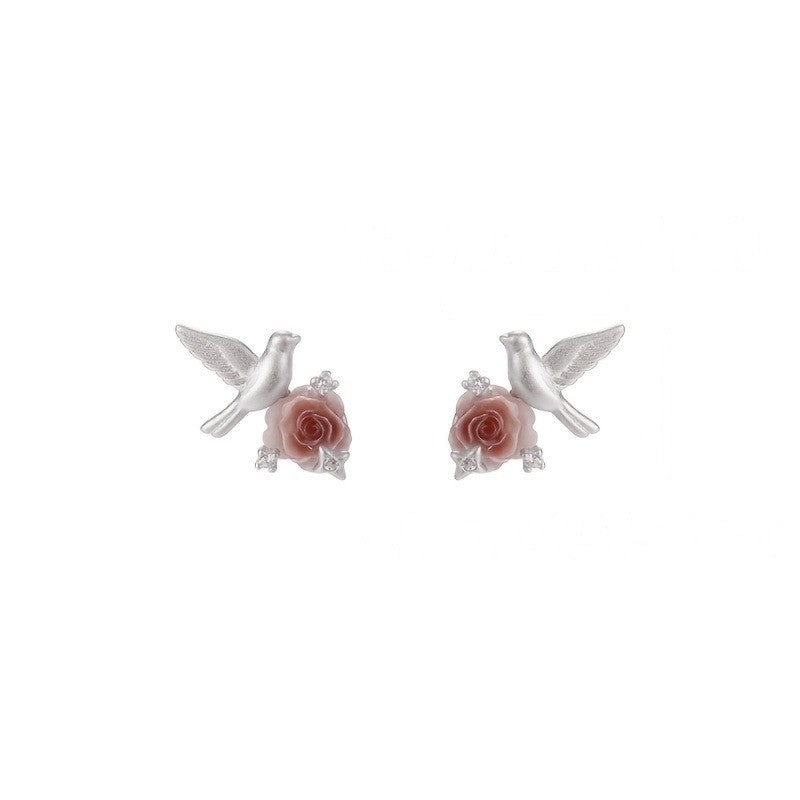 Bird & Rose Stud Earrings