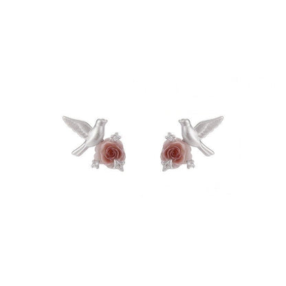Bird & Rose Stud Earrings