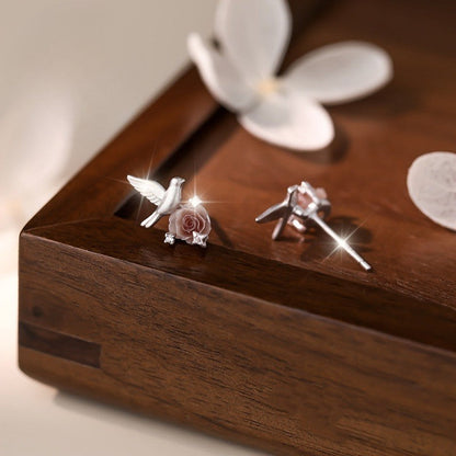 Bird & Rose Stud Earrings