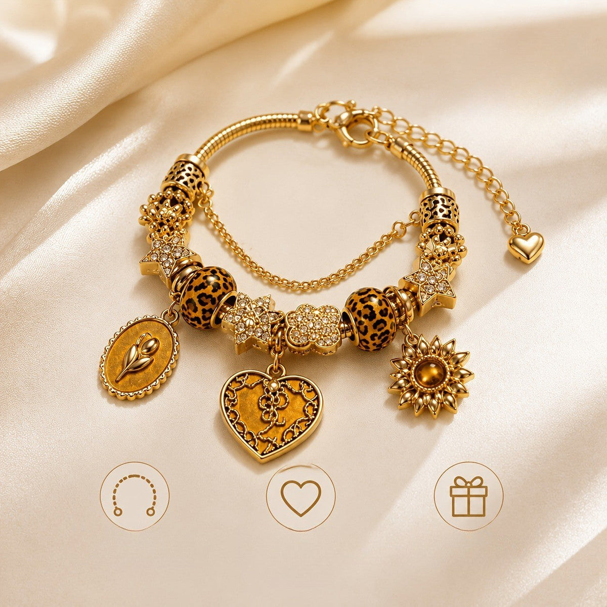 Leopard & Heart Charm Bracelet