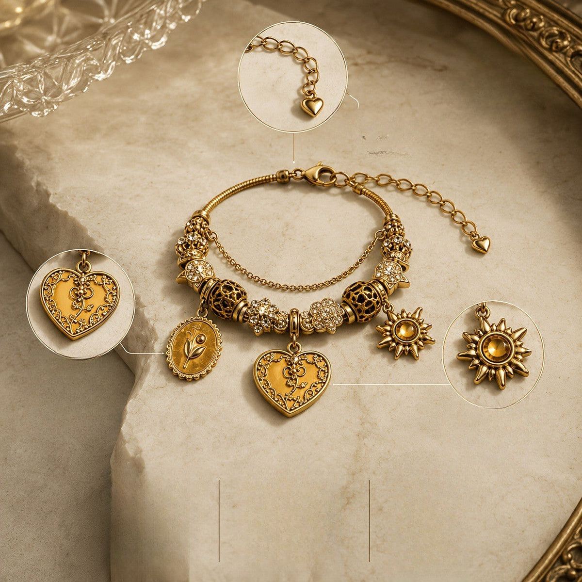Leopard & Heart Charm Bracelet