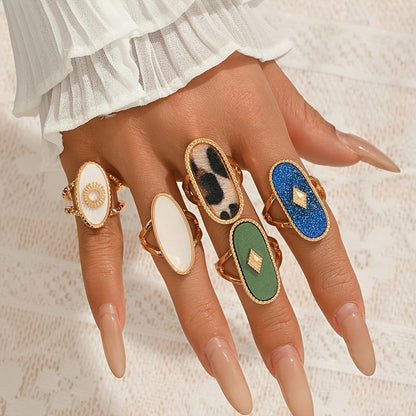 Mixed Pattern Oval Ring Set