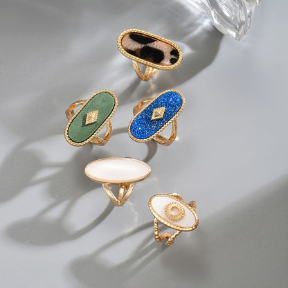 Mixed Pattern Oval Ring Set