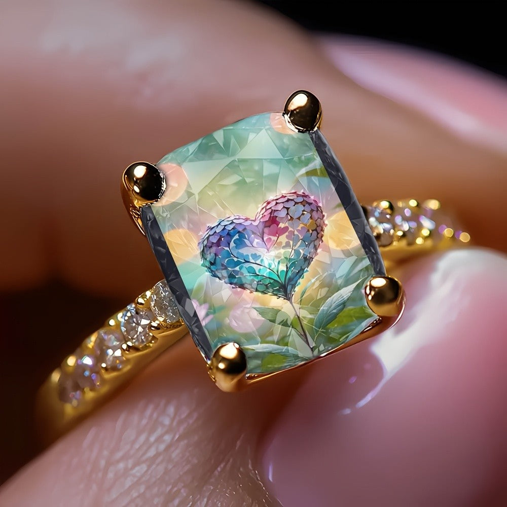 Multicolor Heart Square Ring