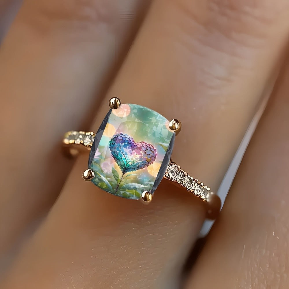 Multicolor Heart Square Ring