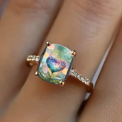 Multicolor Heart Square Ring
