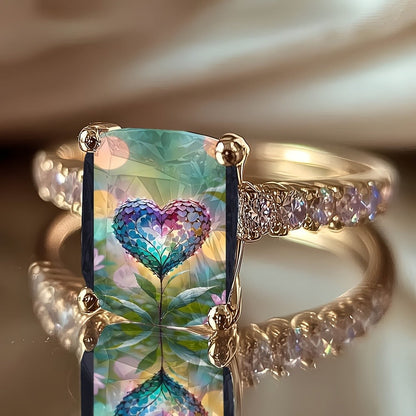 Multicolor Heart Square Ring