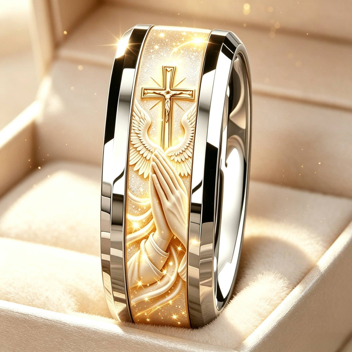 Praying Hands & Cross Ring
