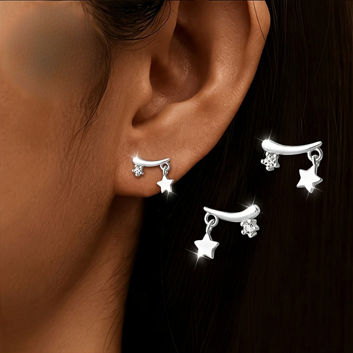 Curved Star Drop Earrings