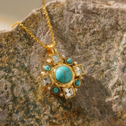 Turquoise Square Cluster Necklace