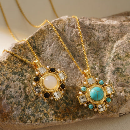Turquoise Square Cluster Necklace