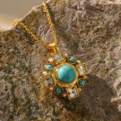 Turquoise Square Cluster Necklace