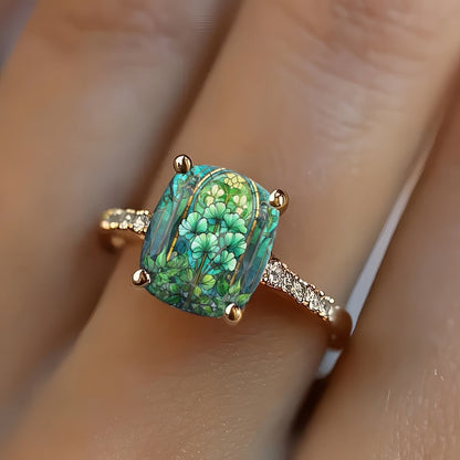 Floral Stained Glass Square Ring