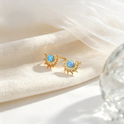 Blue Stone Sunburst Stud Earrings