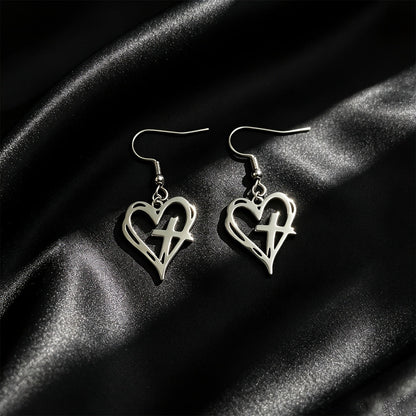 Hollow Heart & Cross Dangle Earrings