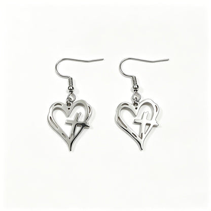 Hollow Heart & Cross Dangle Earrings