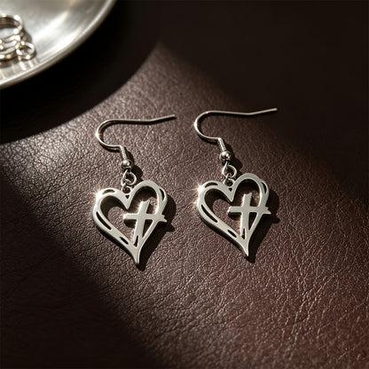 Hollow Heart & Cross Dangle Earrings