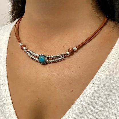 Turquoise Beaded Leather Necklace