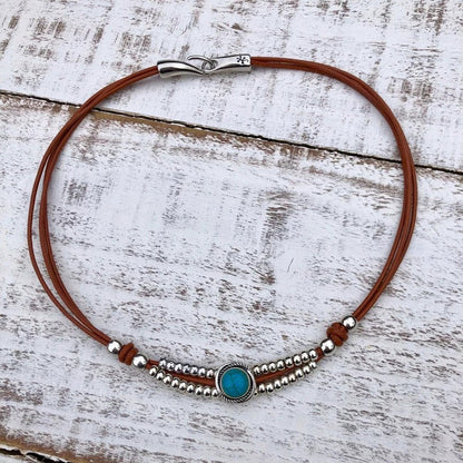 Turquoise Beaded Leather Necklace