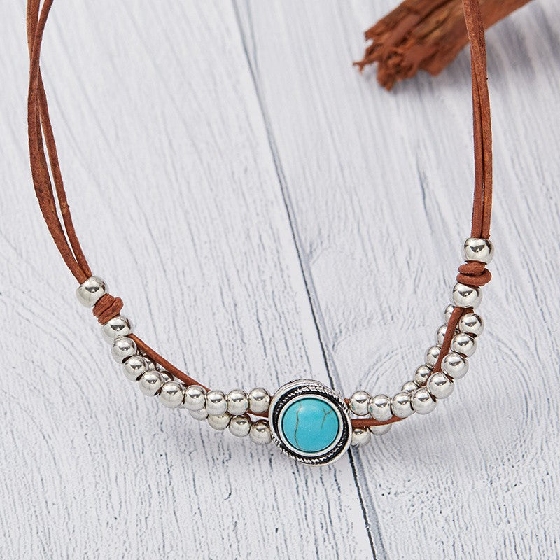 Turquoise Beaded Leather Necklace