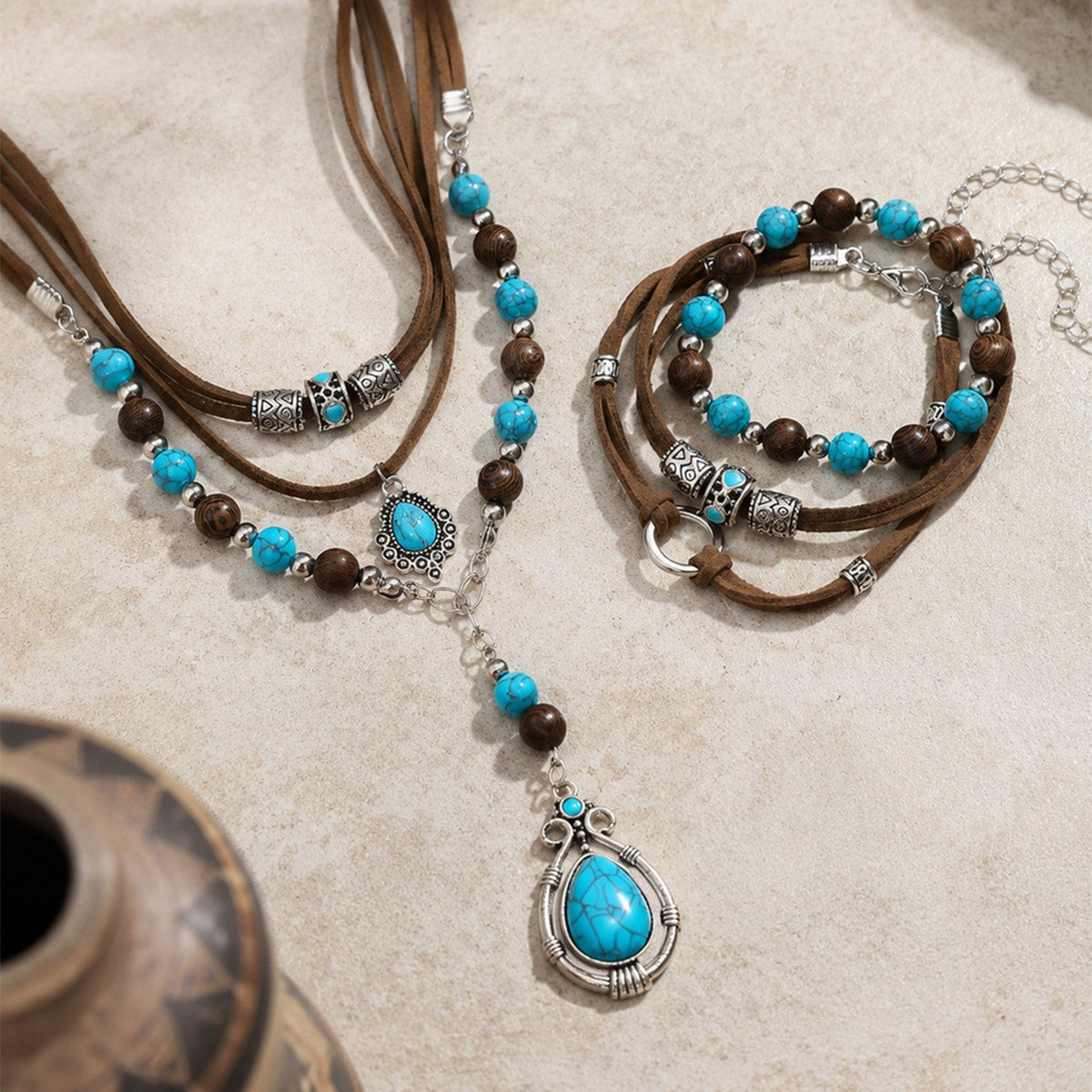 Turquoise Teardrop Layered Jewelry Set