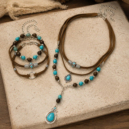 Turquoise Teardrop Layered Jewelry Set