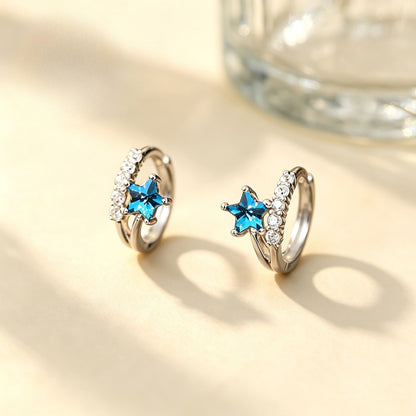 Blue Star Hoop Earrings