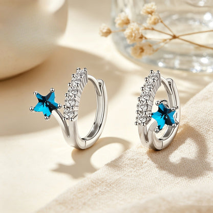 Blue Star Hoop Earrings