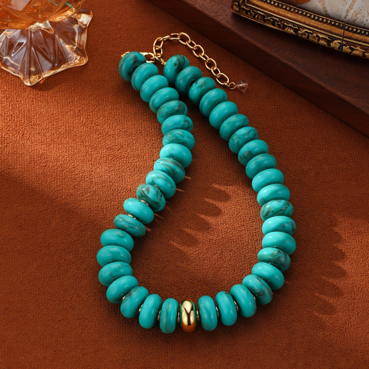 Turquoise Marbled Disc Necklace