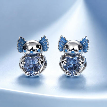 Blue Axolotl Heart Stud Earrings