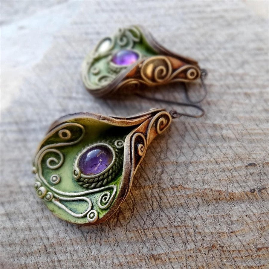 Green Swirl Resin Drop Earrings