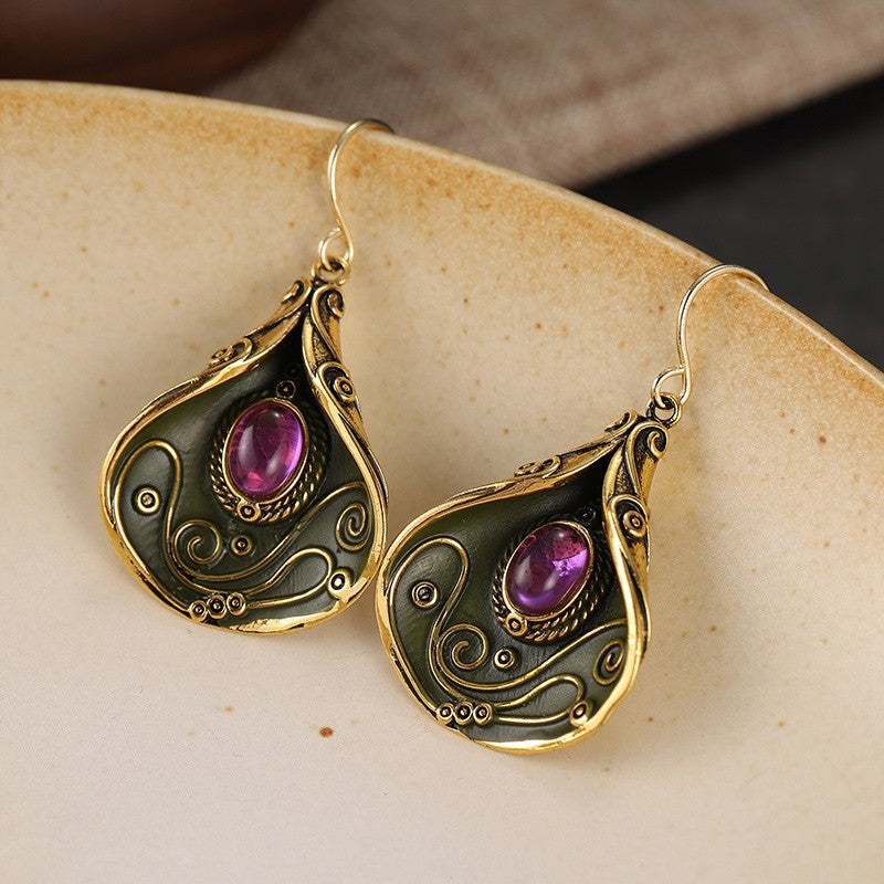 Green Swirl Resin Drop Earrings