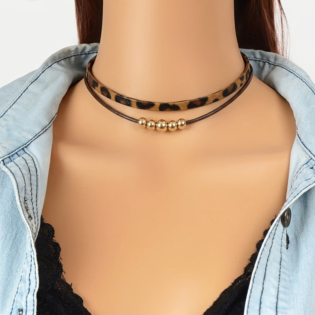 Leopard Print Bead Choker