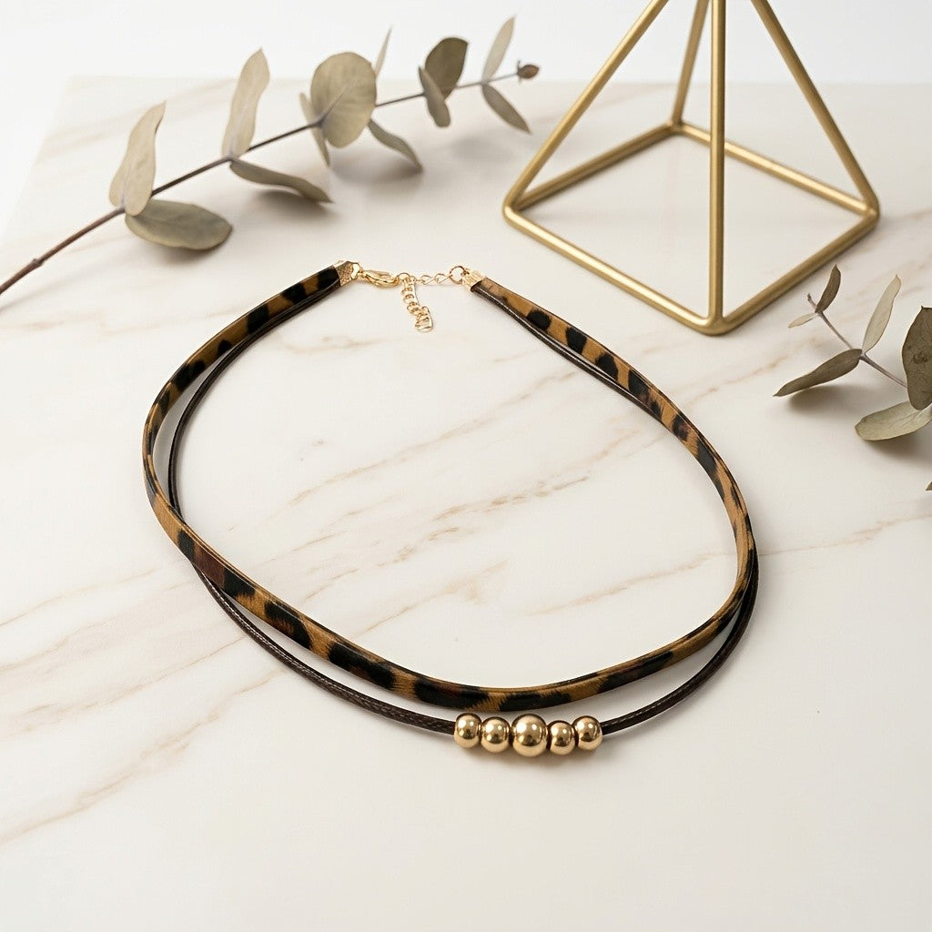 Leopard Print Bead Choker