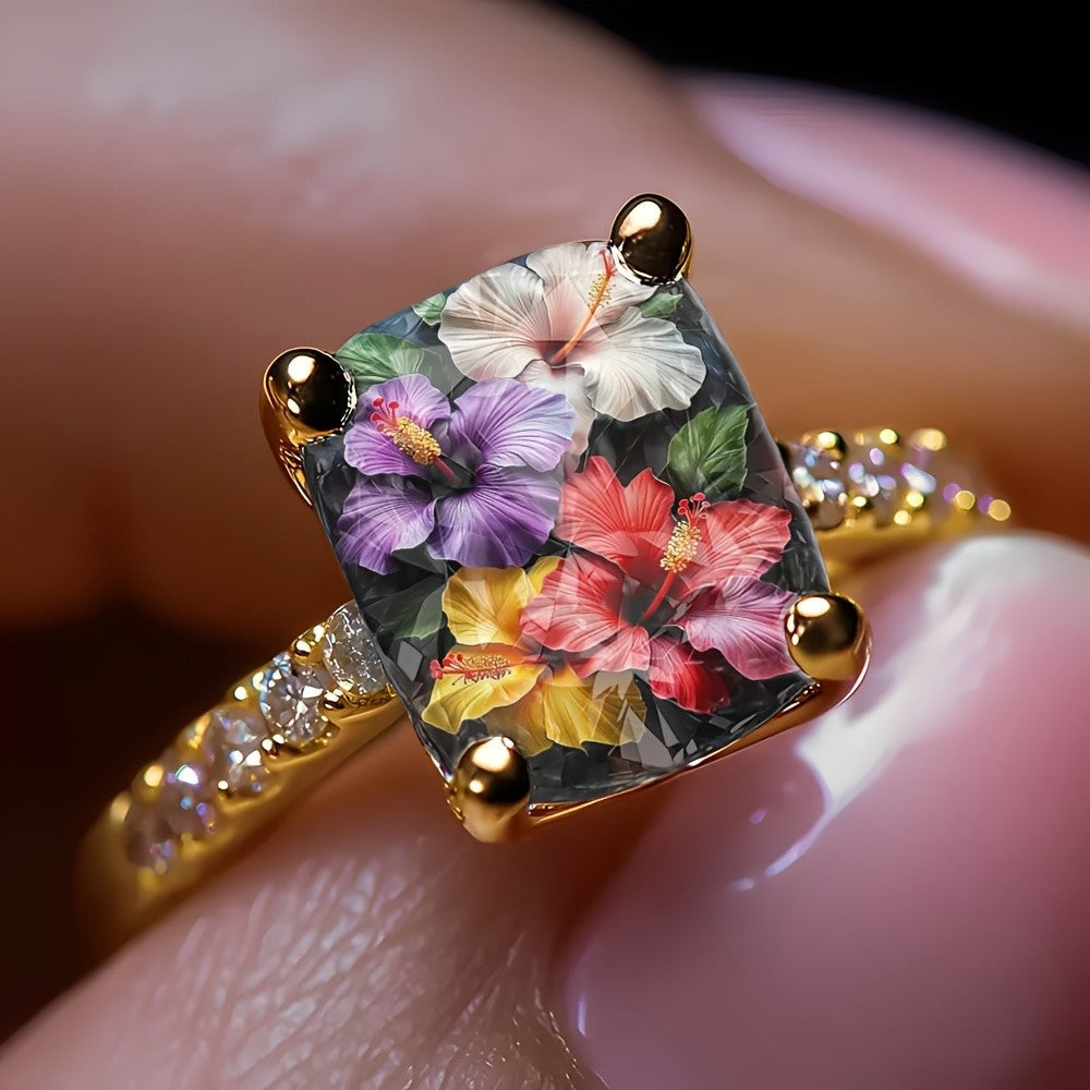 Multicolor Hibiscus Square Ring