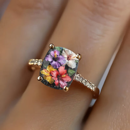Multicolor Hibiscus Square Ring