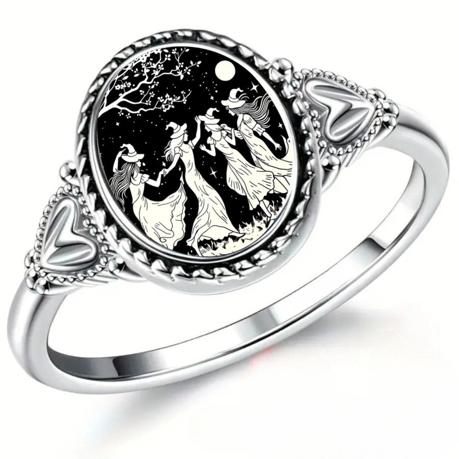 Witches Under Moon Oval Ring