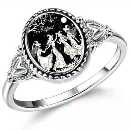 Witches Under Moon Oval Ring
