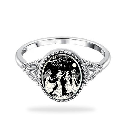 Witches Under Moon Oval Ring