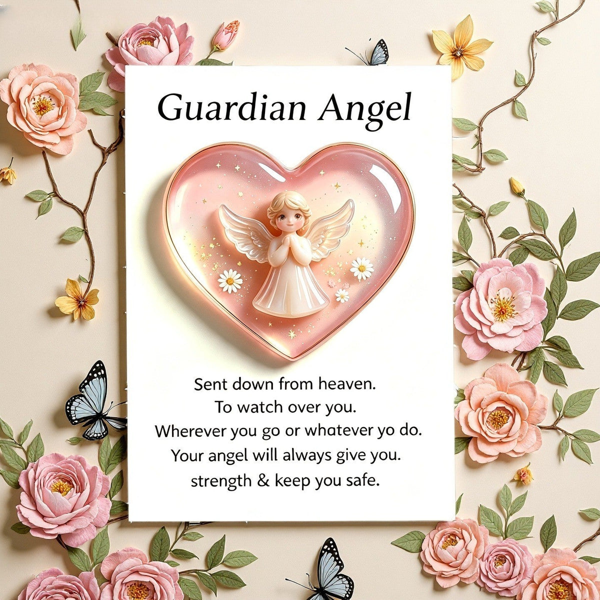 Pink Heart Guardian Angel Card