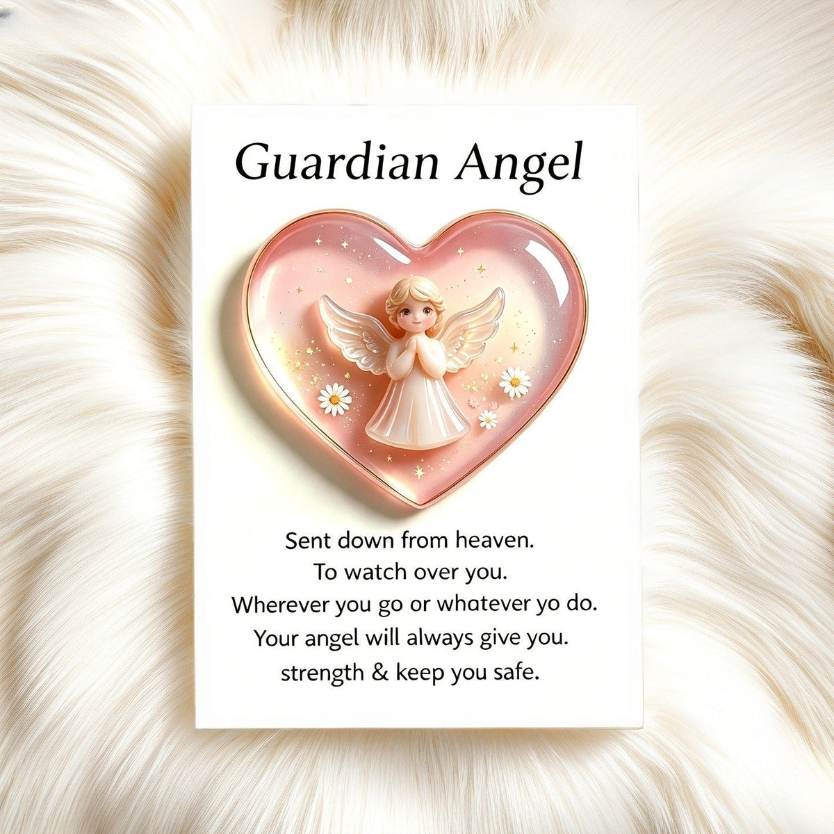 Pink Heart Guardian Angel Card