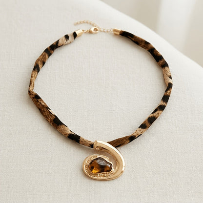 Leopard Print Amber Pendant Necklace