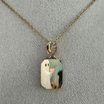 Ghost & Cat Crystal Knot Necklace