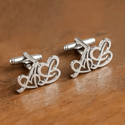 Double Heart Initial Cufflinks