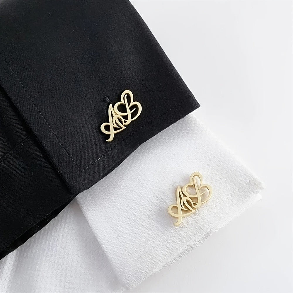Double Heart Initial Cufflinks