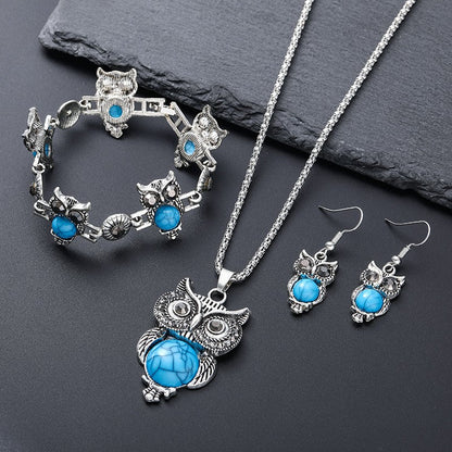 Turquoise Owl Jewelry Set