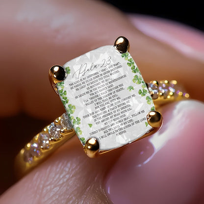 Clover Scripture Square Ring
