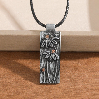 Textured Floral Rectangle Necklace