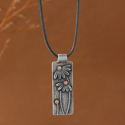 Textured Floral Rectangle Necklace
