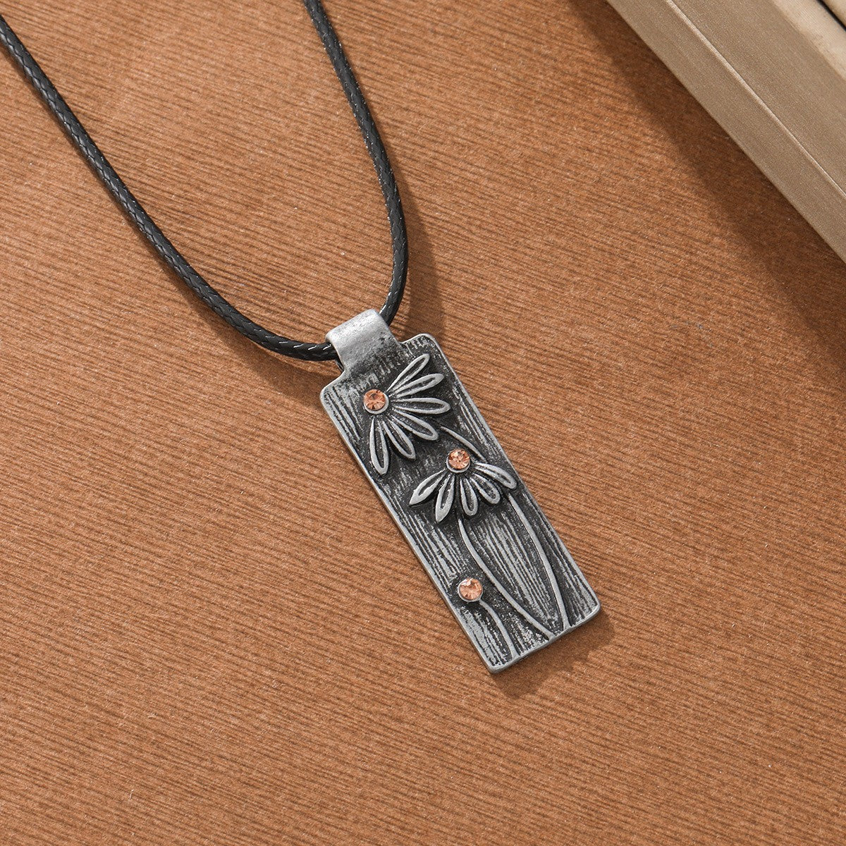 Textured Floral Rectangle Necklace
